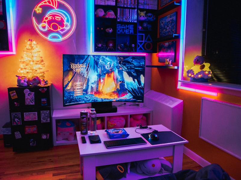 Plateau de stations PC gaming éclairé en bleu